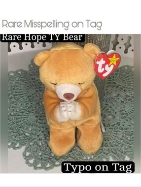RARE ERROR!! Highly Collectible Vintage TY Beanie Babies Hope 1999 Praying Bear